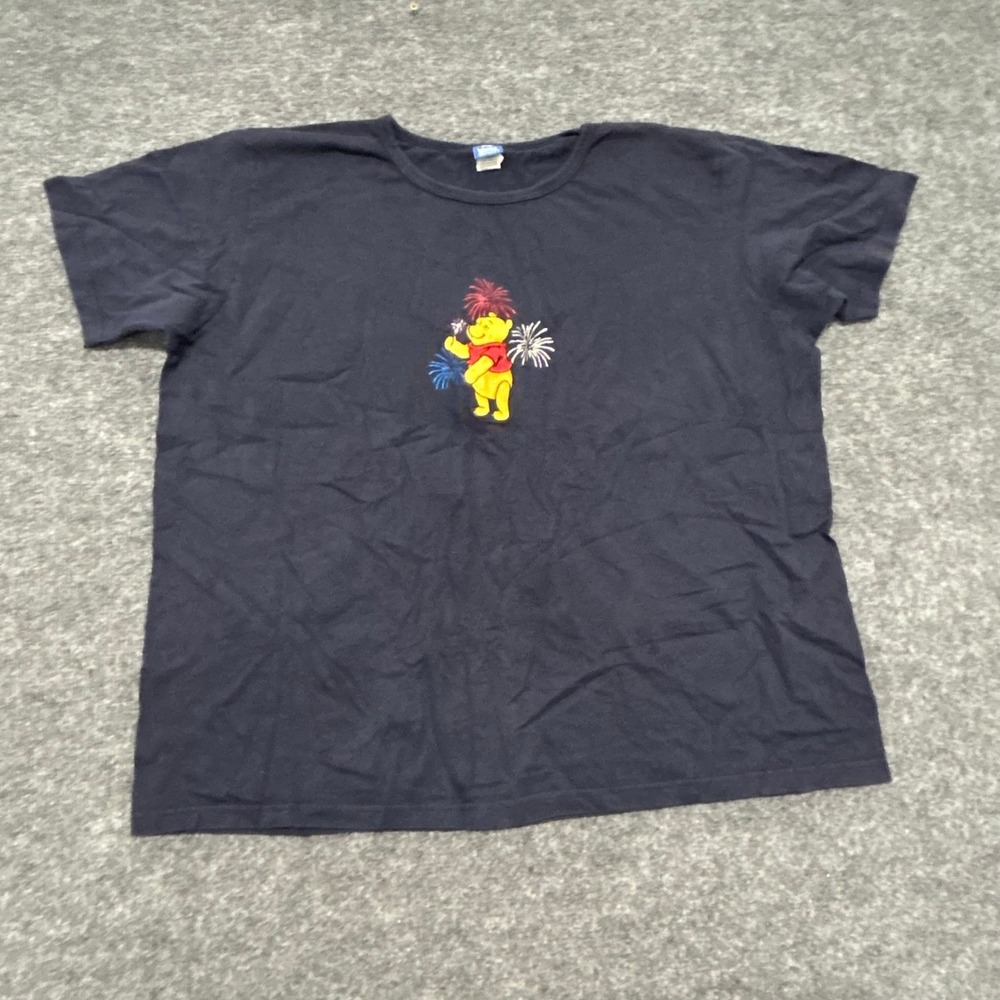 Disney T-Shirt Womens Size 2X Navy Blue Winnie Pooh Embroidered Fireworks Tee